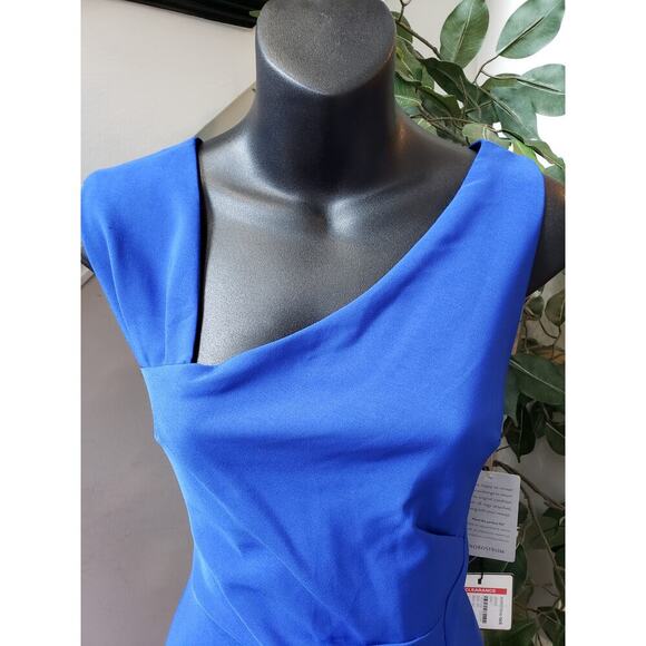 Laundry by Shelli Segal Midi Dress Womens Size 6 Blue Asymmetric Neck Sleeveless - Picture 6 of 14